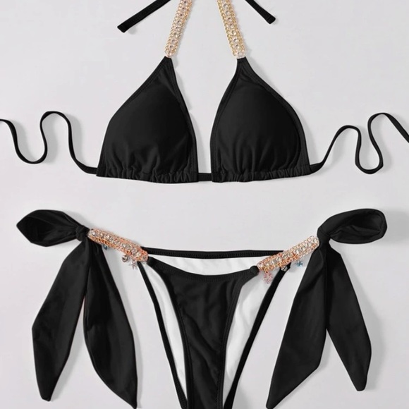 SHEIN Swim Shein Rhinestone Black Bikini Poshmark